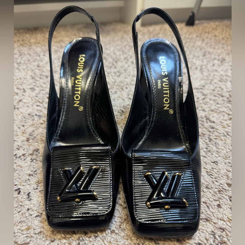 Louis Vuitton Black Patent Leather Slingback Heels